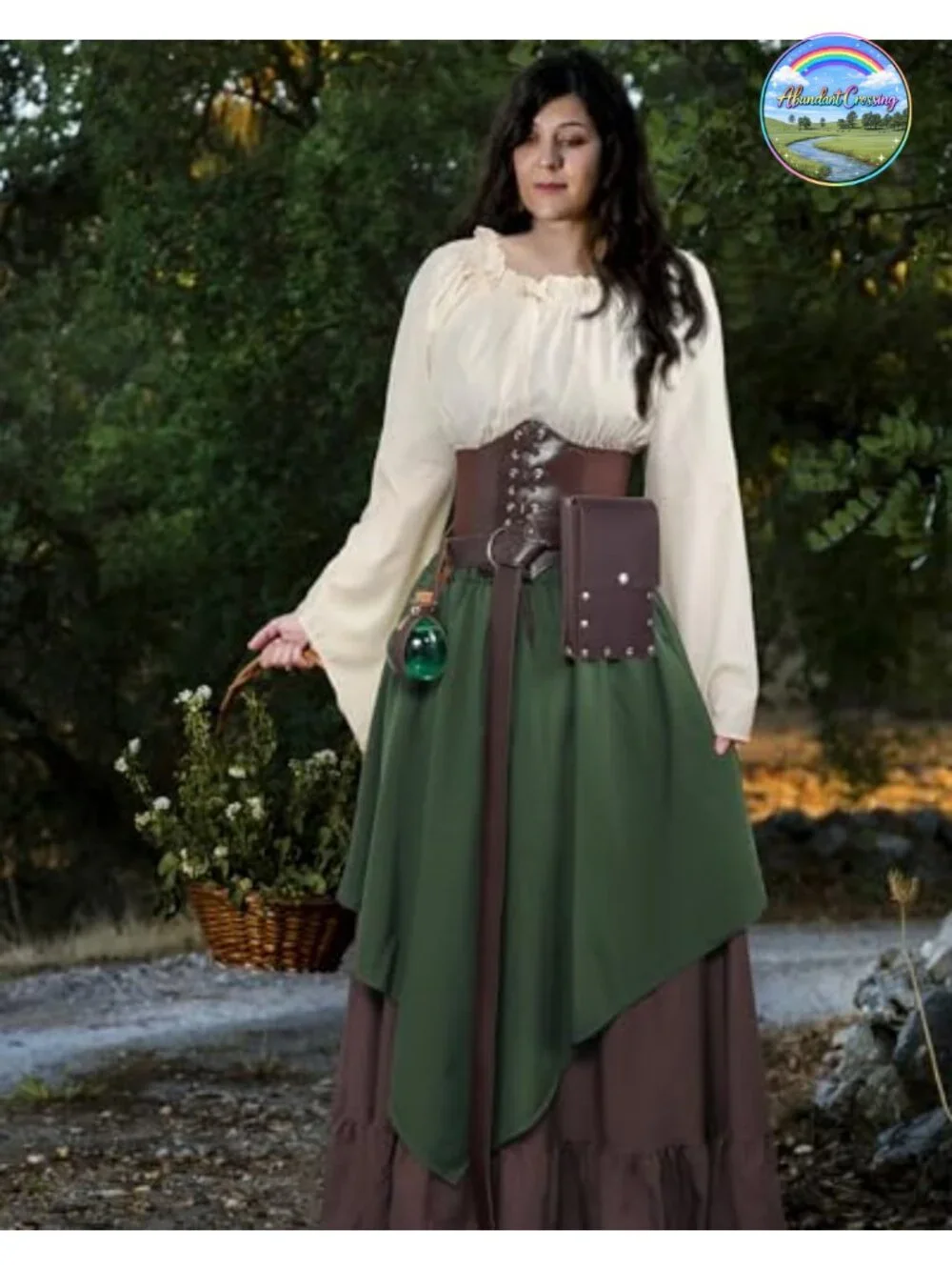 Renaissance Dress Costume Set Faux Leather Corset Belt Victorian Dress